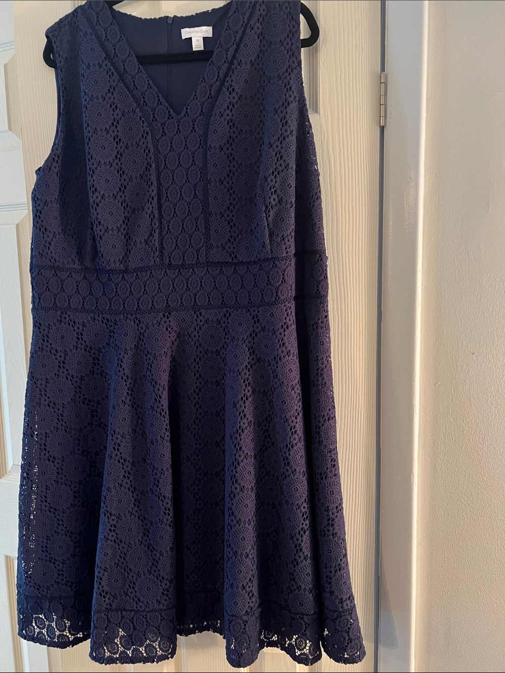 Charter Club Navy Sleeveless Lace V-Neck Fit & Flare Cocktail Dress